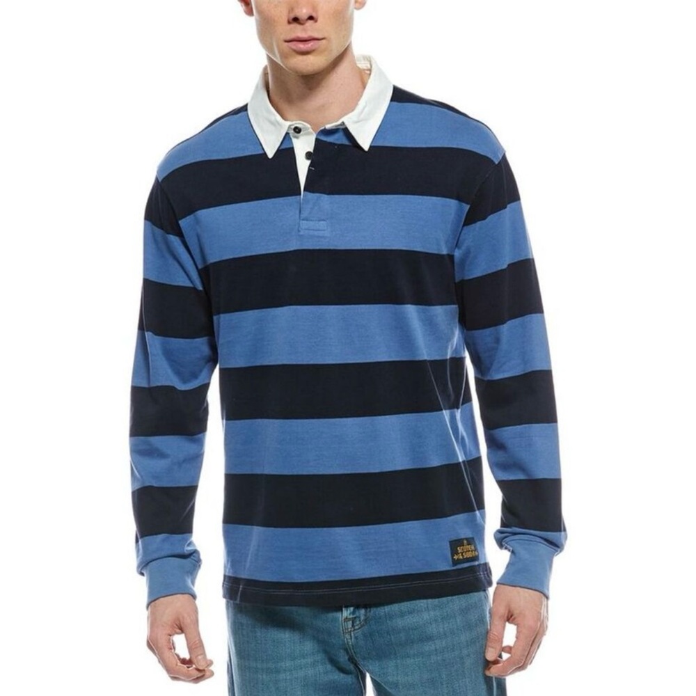 NWT Scotch & Soda Cotton Rugby Polo Shirt Blue Colorblock Large
